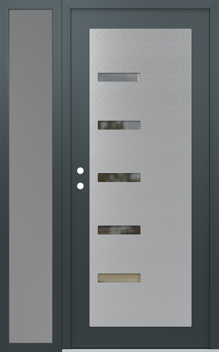 Modern Steel Front Door Diamond C8 50" x 80" anthracite/anthracite clear Glass Panel stainless steel RHI with Sidelite frosted Glass
