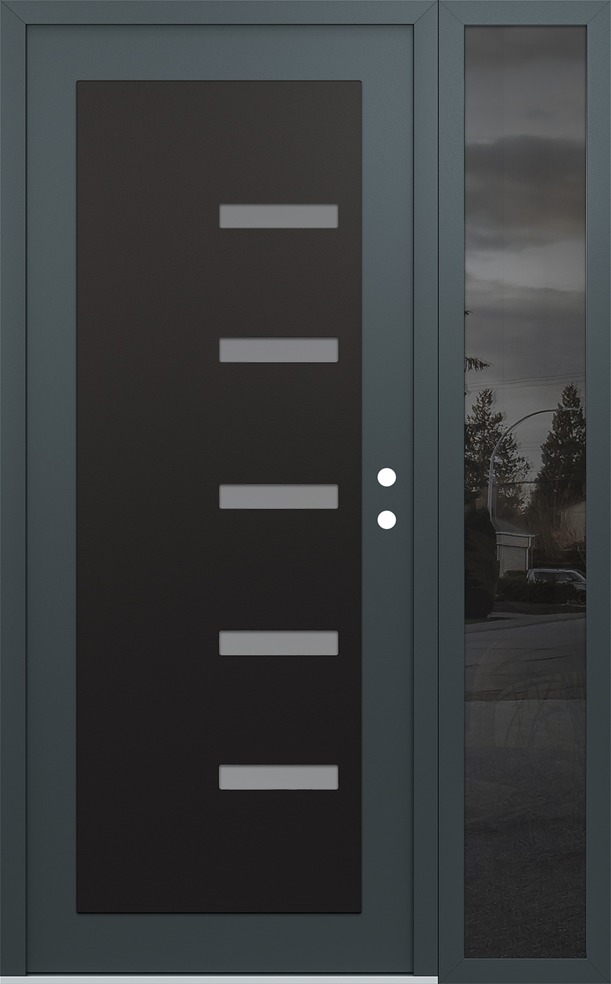 Modern Steel Front Door Diamond C8 50" x 80" anthracite/anthracite frosted Glass Panel black LHI with Sidelite mirrored Glass