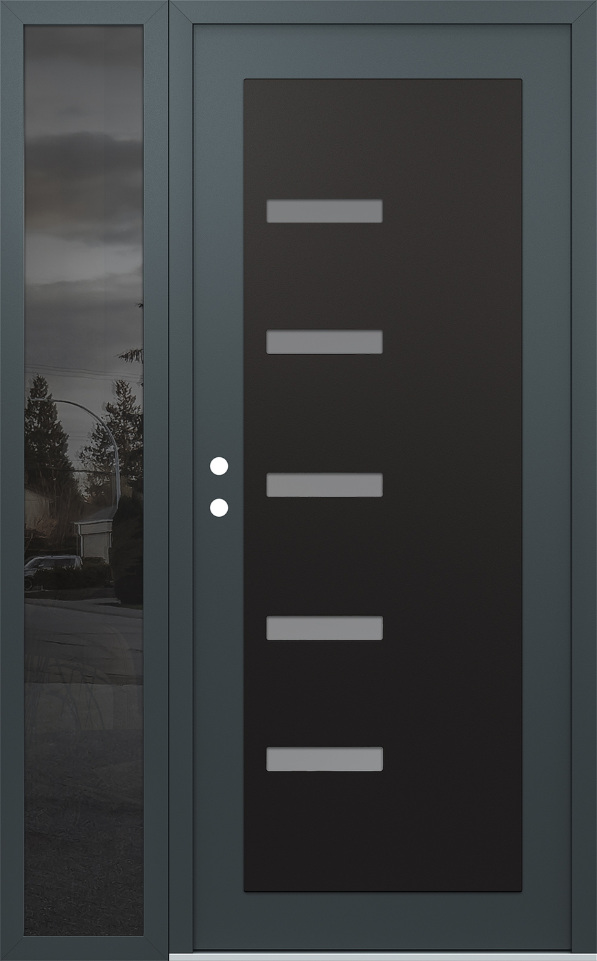 Modern Steel Front Door Diamond C8 50" x 80" anthracite/anthracite frosted Glass Panel black RHI with Sidelite mirrored Glass