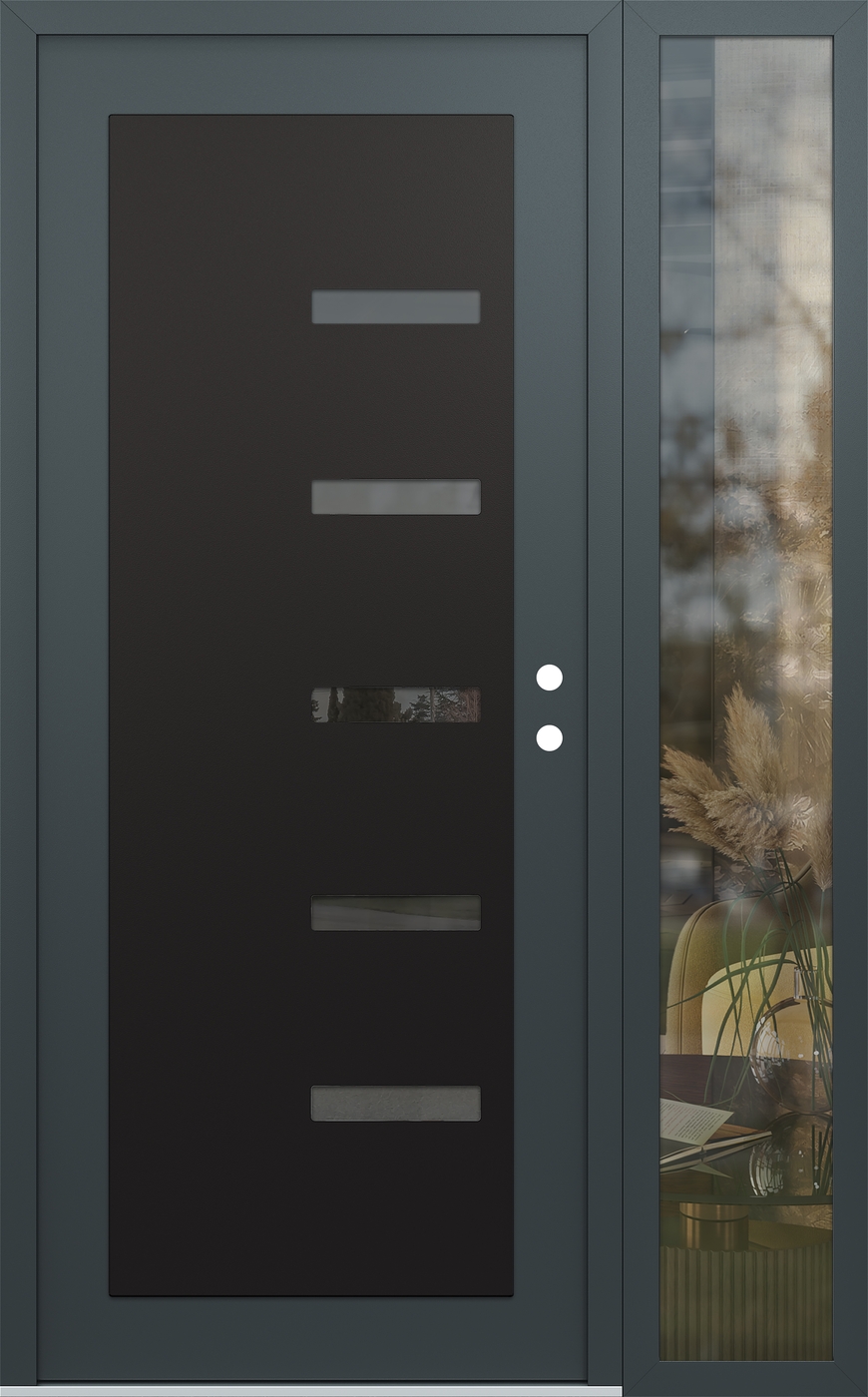 Modern Steel Front Door Diamond C8 50" x 80" anthracite/anthracite mirrored Glass Panel black LHI with Sidelite clear Glass