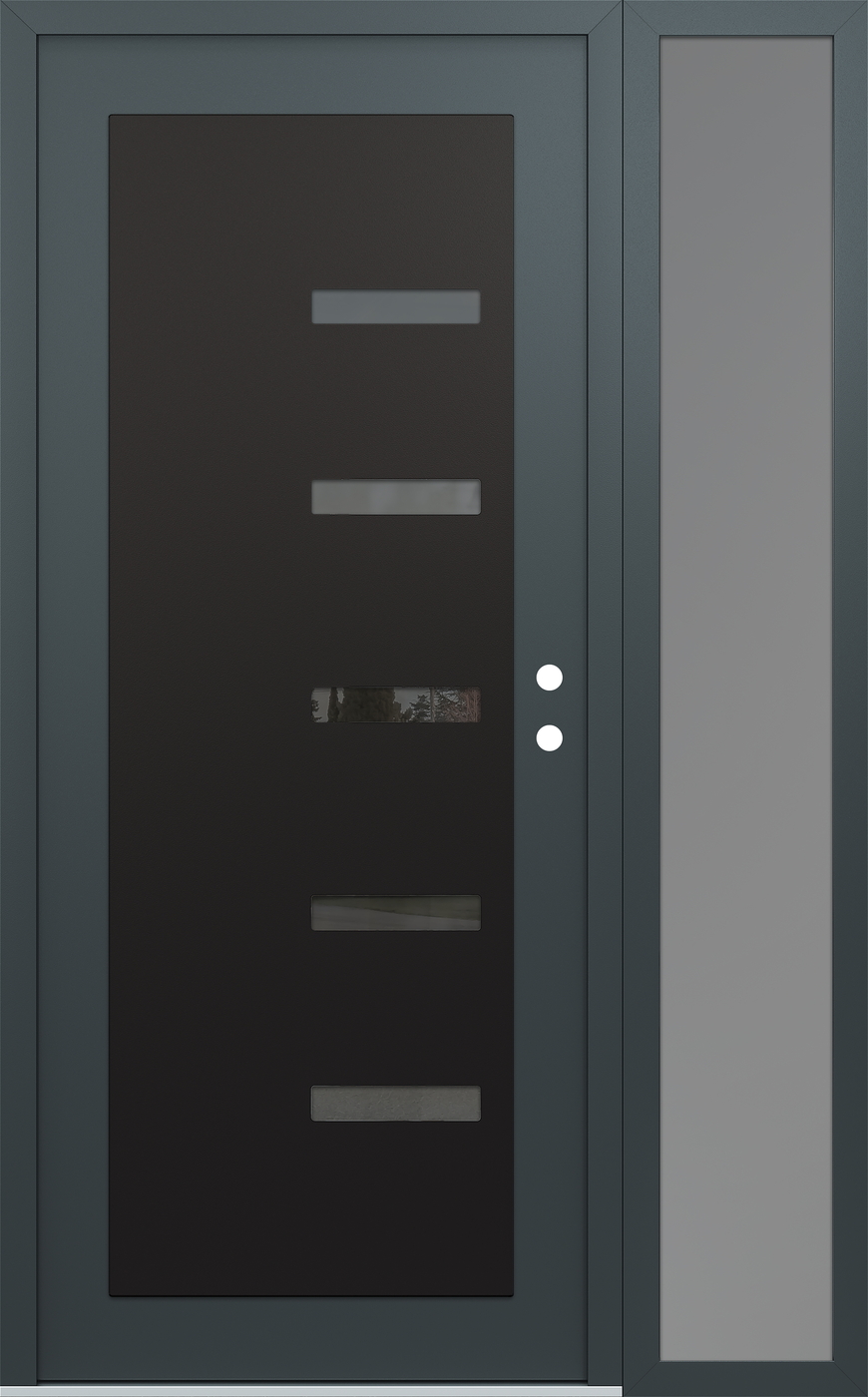Modern Steel Front Door Diamond C8 50" x 80" anthracite/anthracite mirrored Glass Panel black LHI with Sidelite frosted Glass