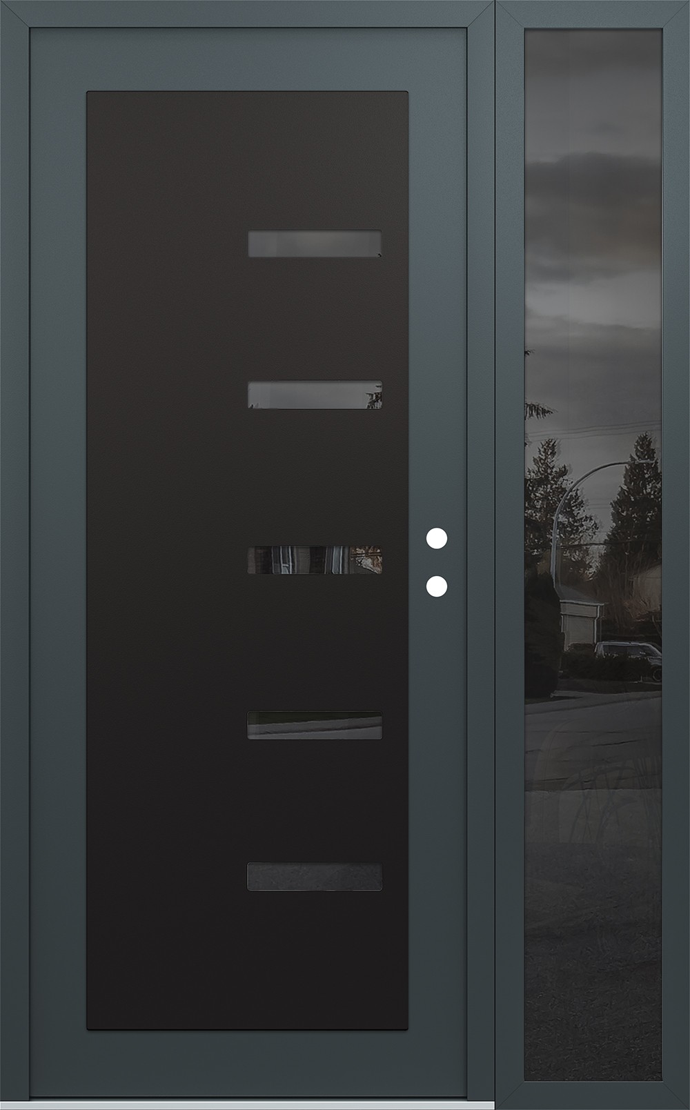 Modern Steel Front Door Diamond C8 50" x 80" anthracite/anthracite mirrored Glass Panel black LHI with Sidelite mirrored Glass