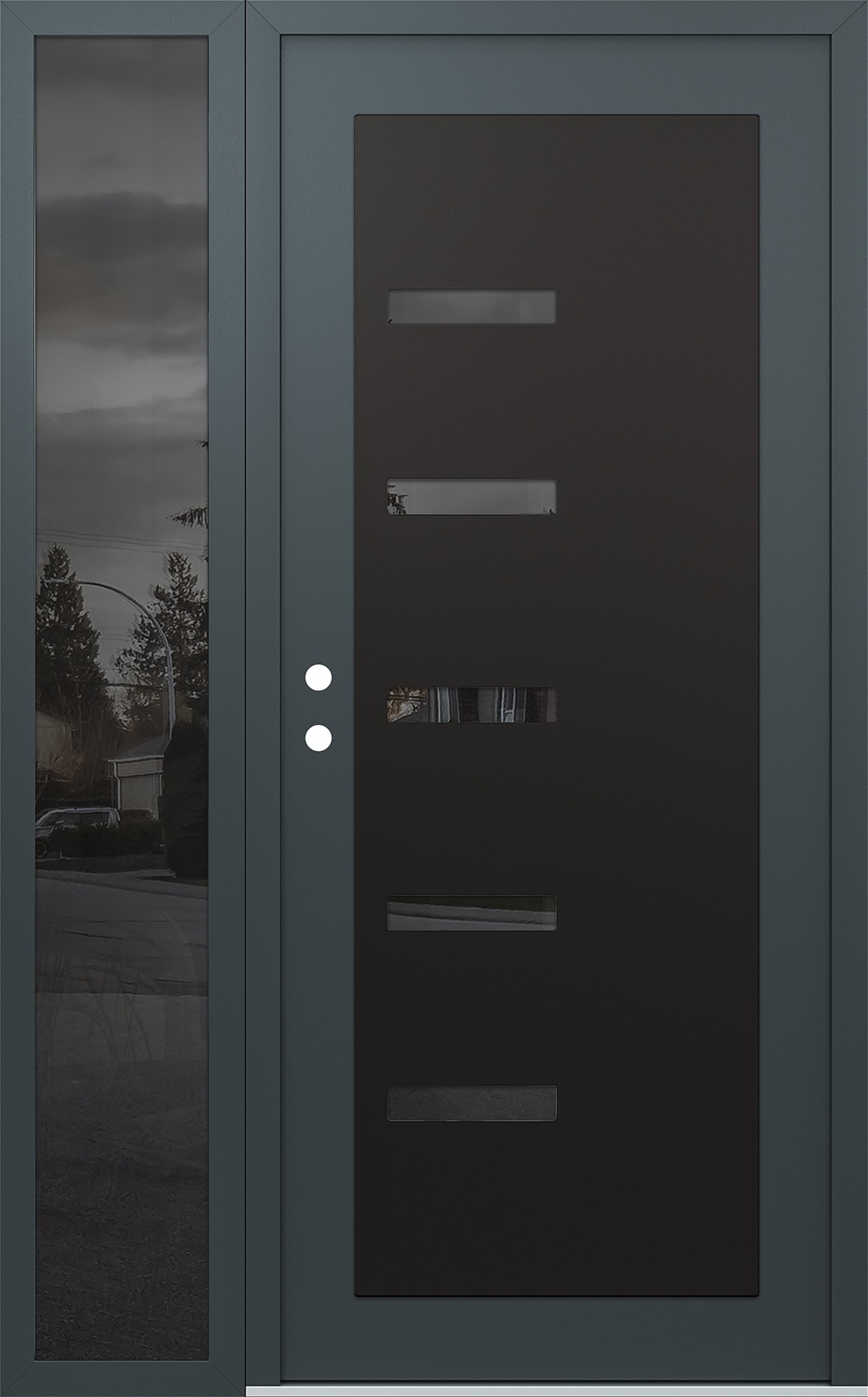 Modern Steel Front Door Diamond C8 50" x 80" anthracite/anthracite mirrored Glass Panel black RHI with Sidelite mirrored Glass