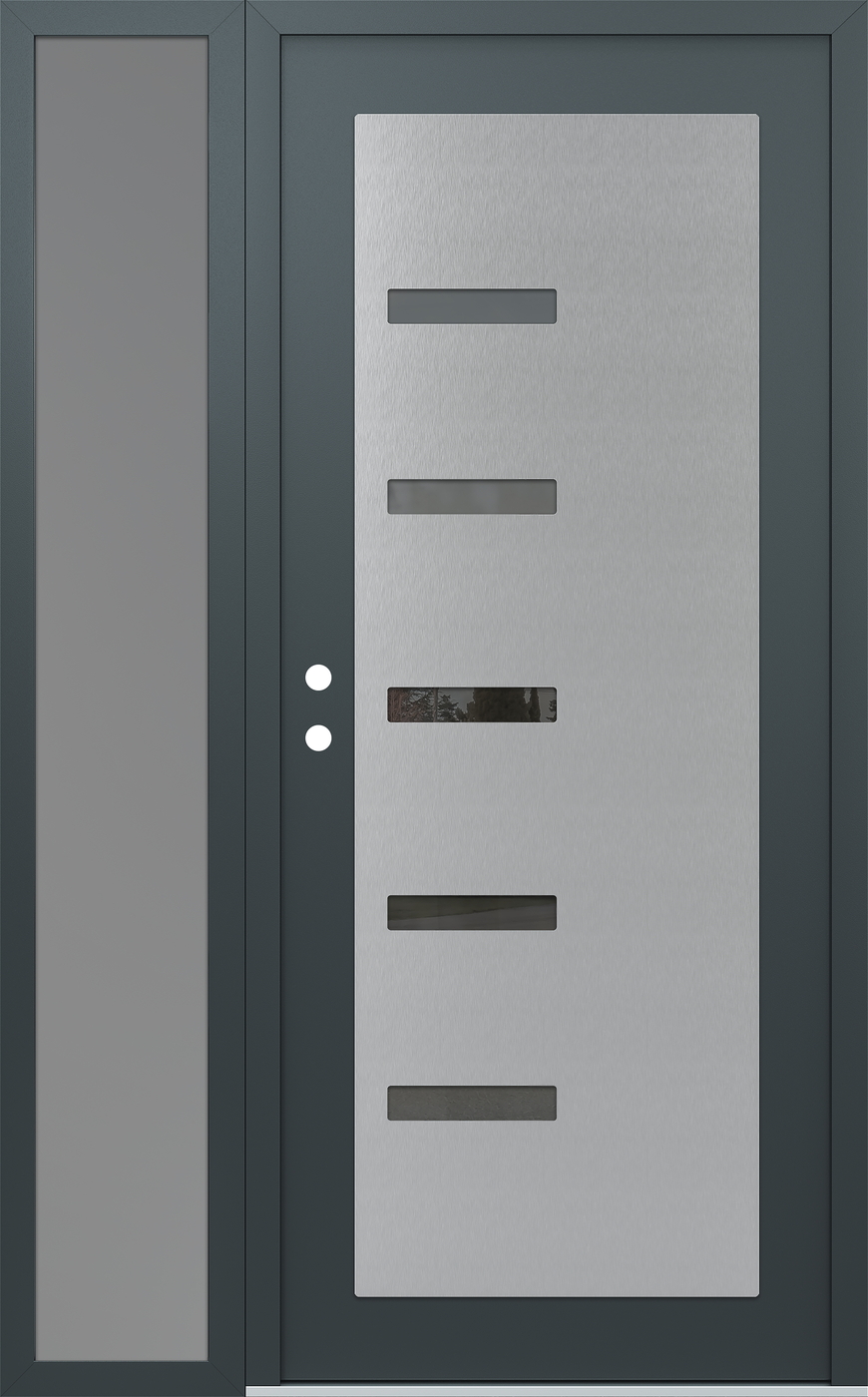 Modern Steel Front Door Diamond C8 50" x 80" anthracite/anthracite mirrored Glass Panel stainless steel RHI with Sidelite frosted Glass