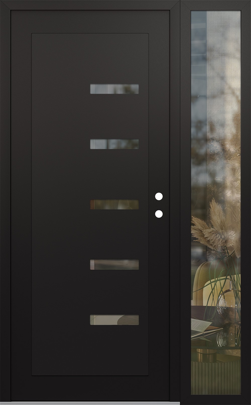 Modern Steel Front Door Diamond C8 50" x 80" black/black clear Glass Panel black LHI with Sidelite clear Glass