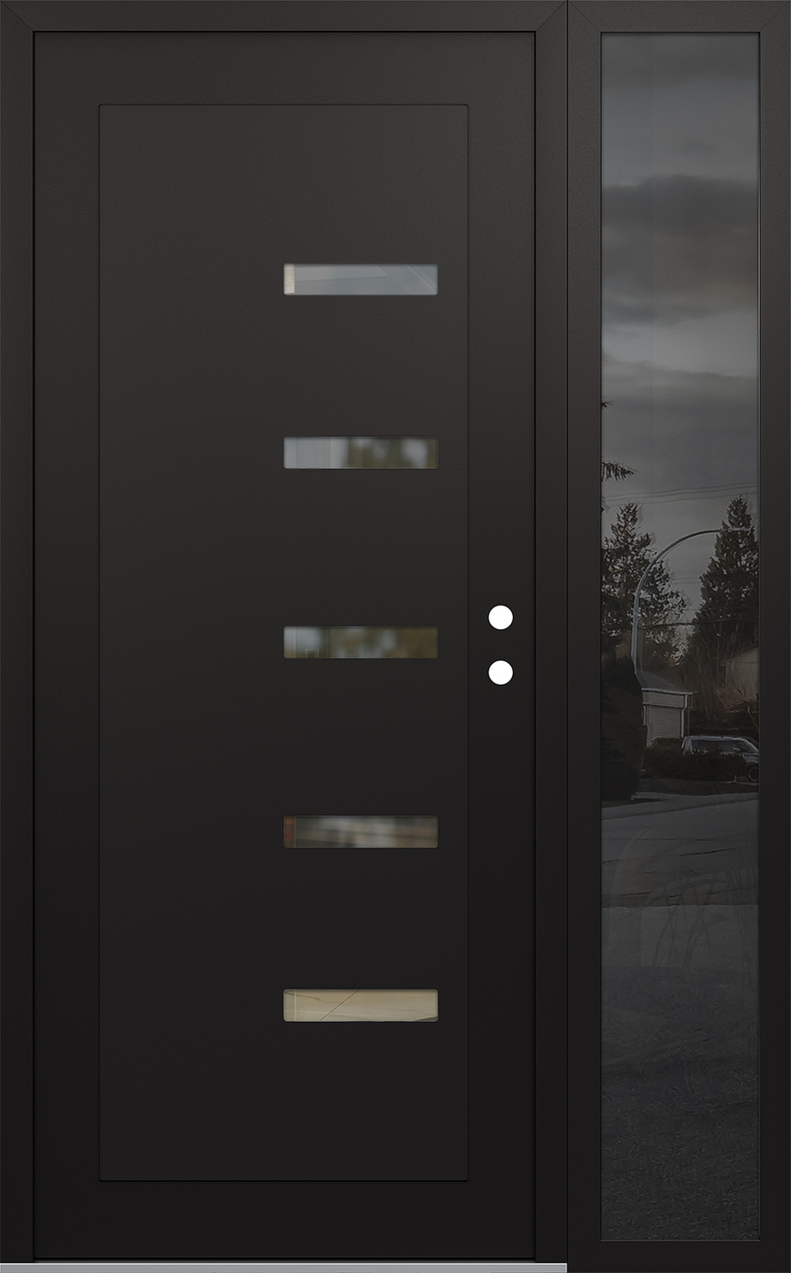 Modern Steel Front Door Diamond C8 50" x 80" black/black clear Glass Panel black LHI with Sidelite mirrored Glass