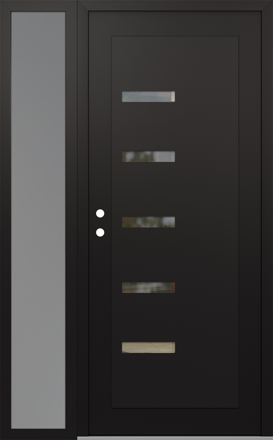 Modern Steel Front Door Diamond C8 50" x 80" black/black clear Glass Panel black RHI with Sidelite frosted Glass