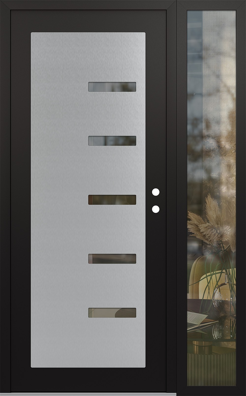 Modern Steel Front Door Diamond C8 50" x 80" black/black clear Glass Panel stainless steel LHI with Sidelite clear Glass
