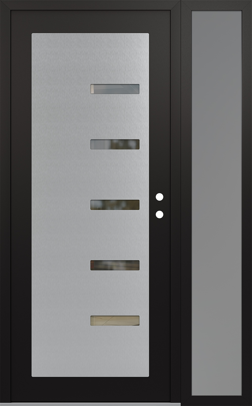 Modern Steel Front Door Diamond C8 50" x 80" black/black clear Glass Panel stainless steel LHI with Sidelite frosted Glass