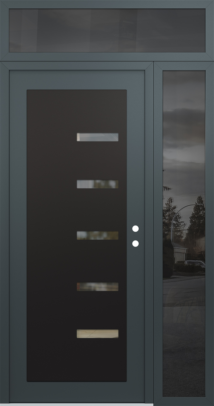 Modern Steel Front Door Diamond C8 50" x 96" anthracite/anthracite clear Glass Panel black LHI with Sidelite and Transom mirrored Glass