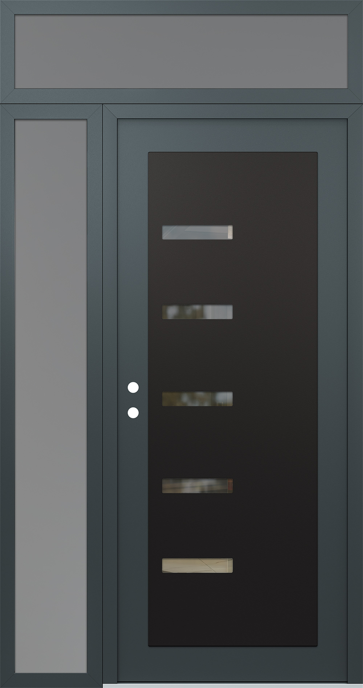 Modern Steel Front Door Diamond C8 50" x 96" anthracite/anthracite clear Glass Panel black RHI with Sidelite and Transom frosted Glass