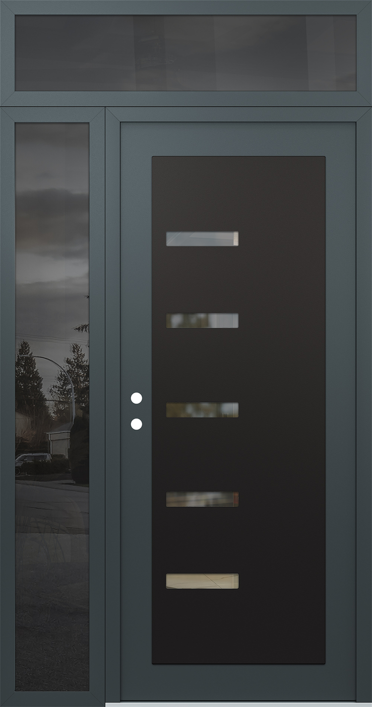 Modern Steel Front Door Diamond C8 50" x 96" anthracite/anthracite clear Glass Panel black RHI with Sidelite and Transom mirrored Glass