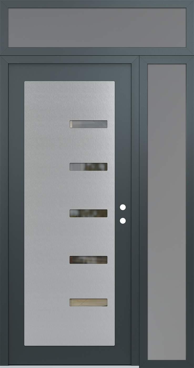 Modern Steel Front Door Diamond C8 50" x 96" anthracite/anthracite clear Glass Panel stainless steel LHI with Sidelite and Transom frosted Glass