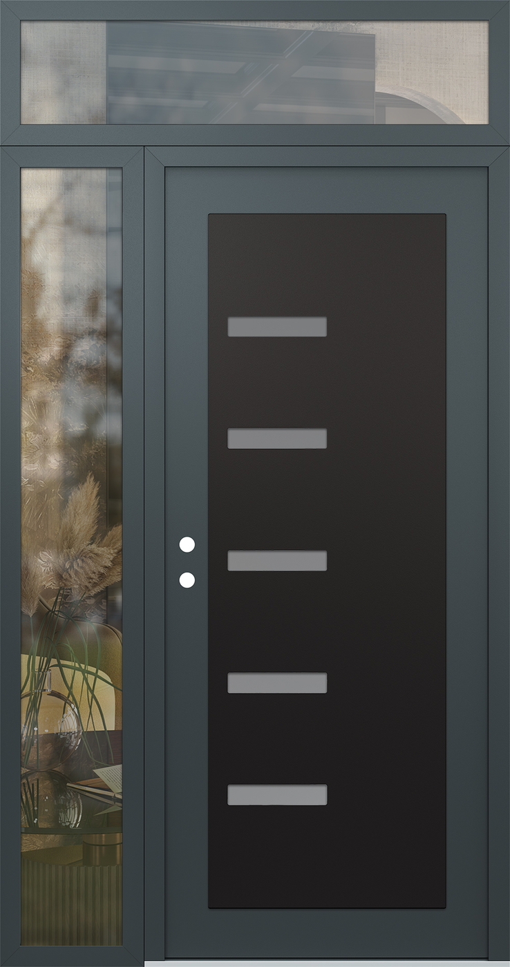 Modern Steel Front Door Diamond C8 50" x 96" anthracite/anthracite frosted Glass Panel black RHI with Sidelite and Transom clear Glass