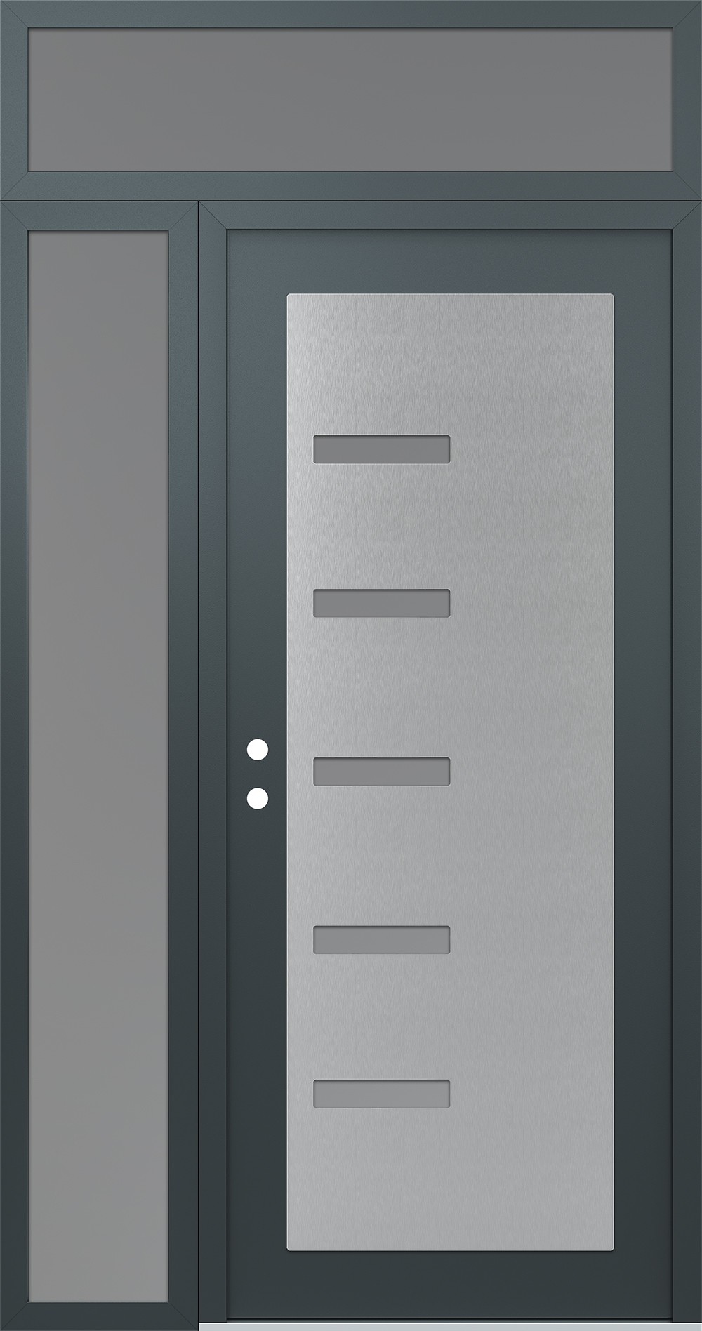 Modern Steel Front Door Diamond C8 50" x 96" anthracite/anthracite frosted Glass Panel stainless steel RHI with Sidelite and Transom frosted Glass