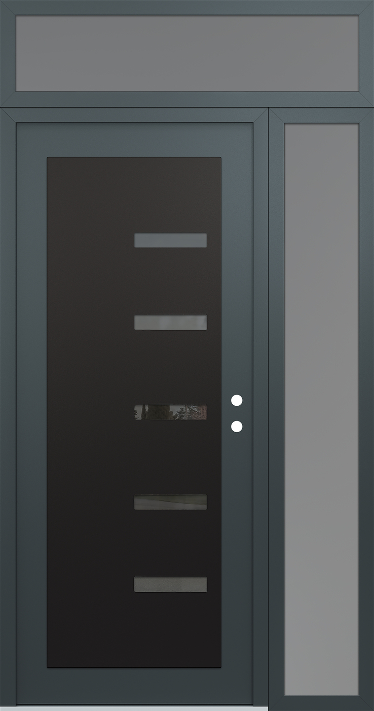 Modern Steel Front Door Diamond C8 50" x 96" anthracite/anthracite mirrored Glass Panel black LHI with Sidelite and Transom frosted Glass
