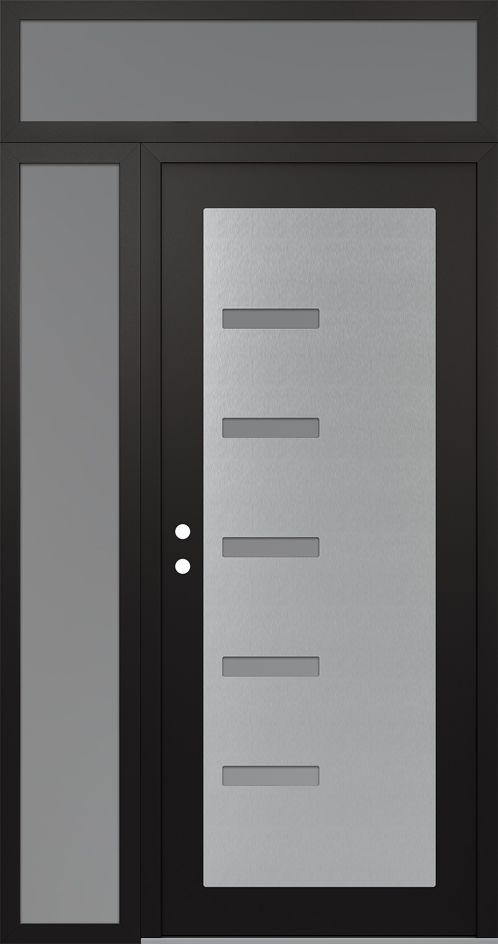 Modern Steel Front Door Diamond C8 50" x 96" black/white frosted Glass Panel stainless steel RHI with Sidelite and Transom frosted Glass