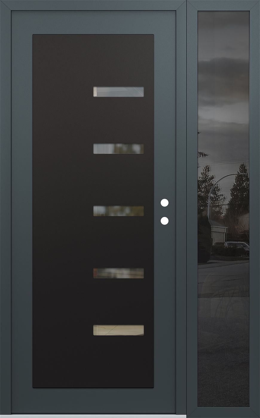 Modern Steel Front Door Diamond C8 52" x 80" anthracite/anthracite clear Glass Panel black LHI with Sidelite mirrored Glass