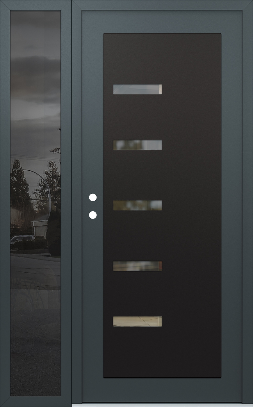 Modern Steel Front Door Diamond C8 52" x 80" anthracite/anthracite clear Glass Panel black RHI with Sidelite mirrored Glass
