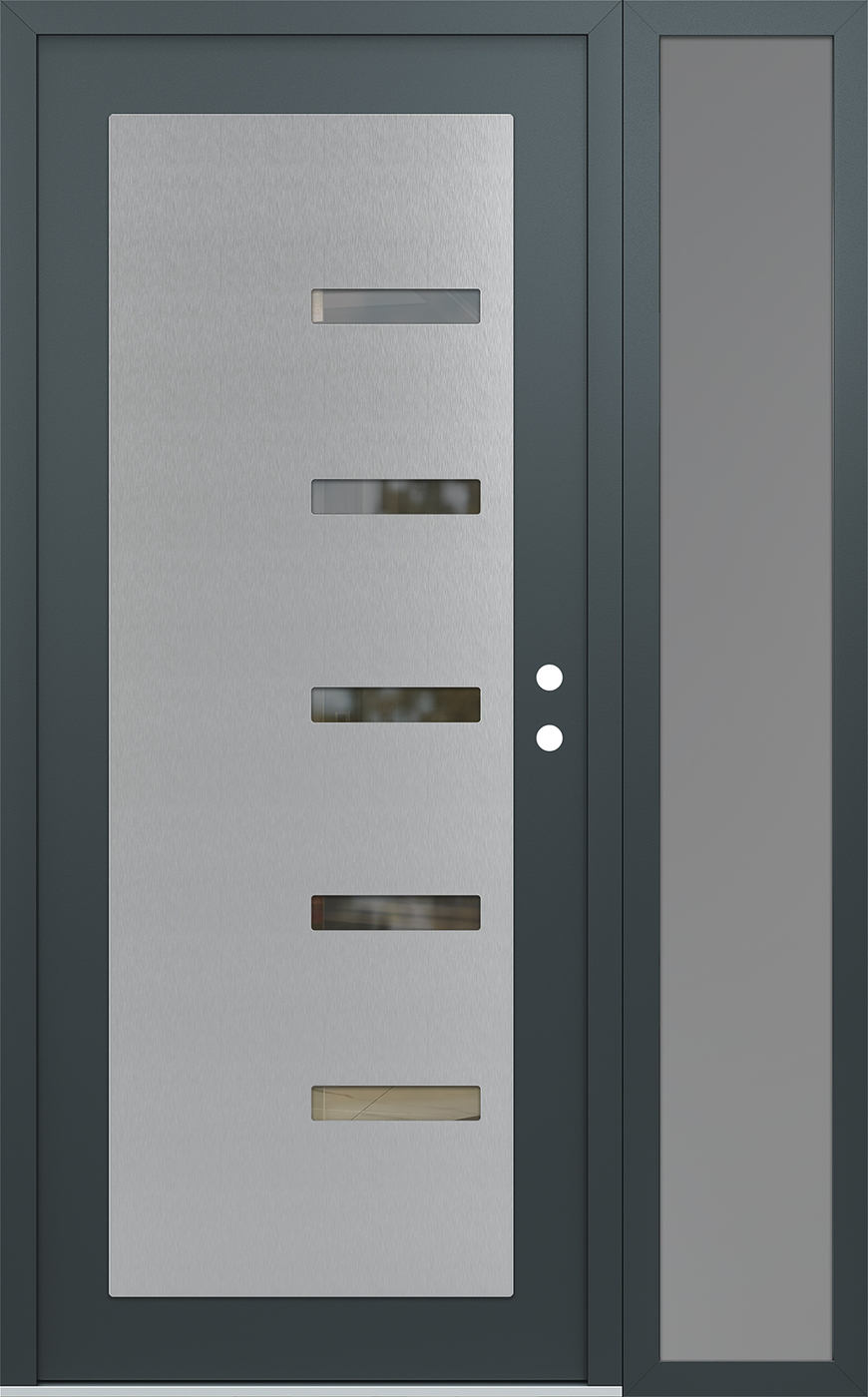 Modern Steel Front Door Diamond C8 52" x 80" anthracite/anthracite clear Glass Panel stainless steel LHI with Sidelite frosted Glass