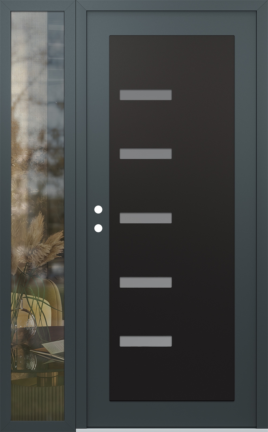 Modern Steel Front Door Diamond C8 52" x 80" anthracite/anthracite frosted Glass Panel black RHI with Sidelite clear Glass