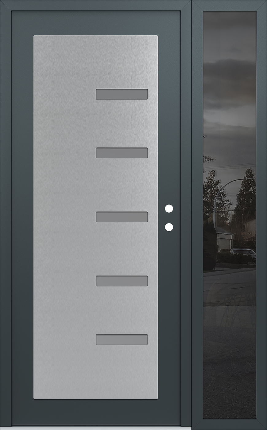 Modern Steel Front Door Diamond C8 52" x 80" anthracite/anthracite frosted Glass Panel stainless steel LHI with Sidelite mirrored Glass