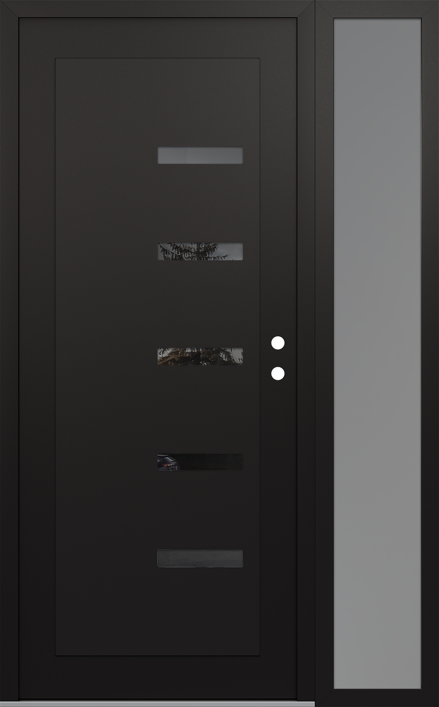 Modern Steel Front Door Diamond C8 52" x 80" black/black mirrored Glass Panel black LHI with Sidelite frosted Glass