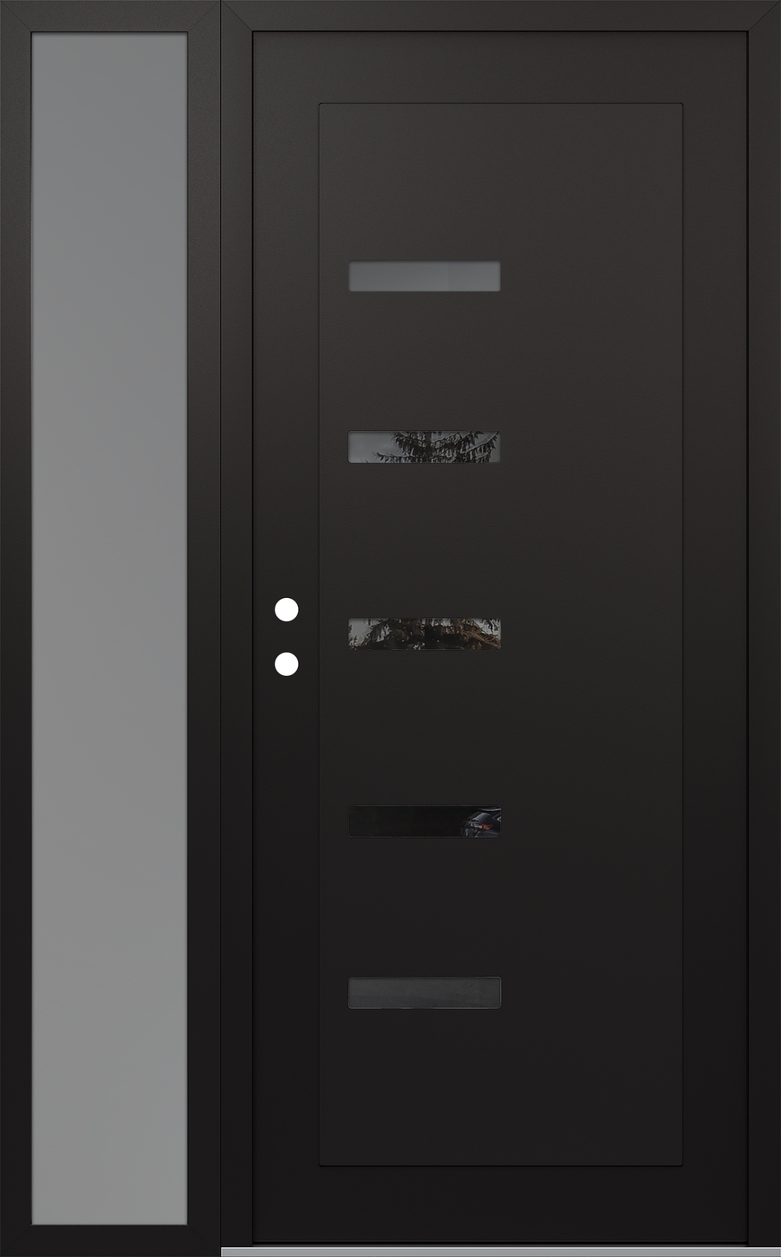 Modern Steel Front Door Diamond C8 52" x 80" black/black mirrored Glass Panel black RHI with Sidelite frosted Glass