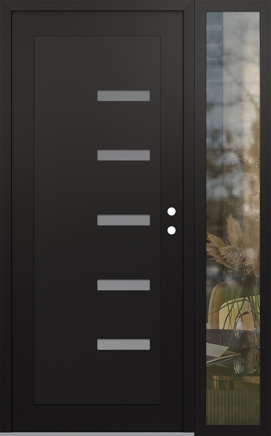 Modern Steel Front Door Diamond C8 52" x 80" black/white frosted Glass Panel black LHI with Sidelite clear Glass