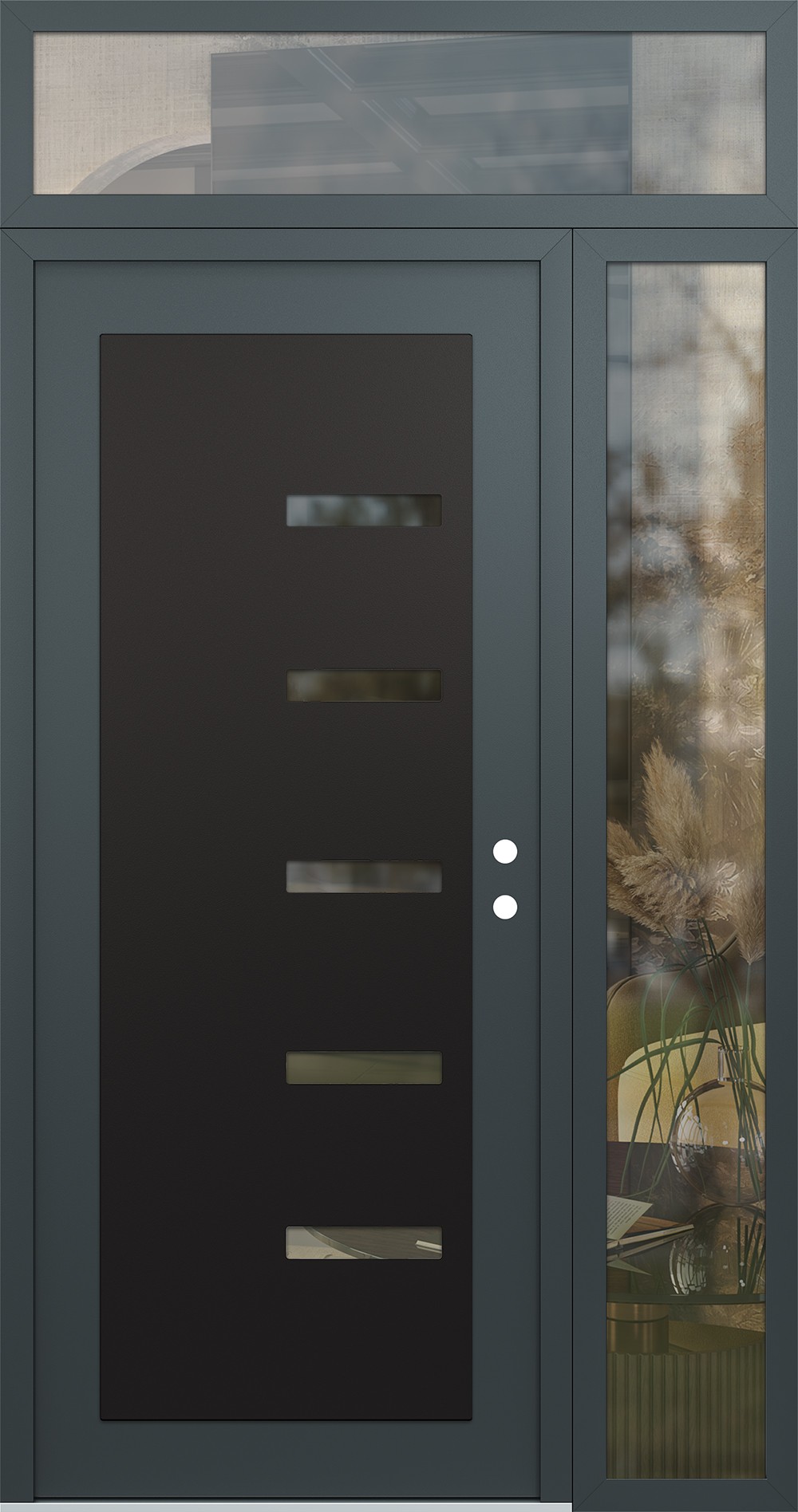 Modern Steel Front Door Diamond C8 52" x 96" anthracite/anthracite clear Glass Panel black LHI with Sidelite and Transom clear Glass