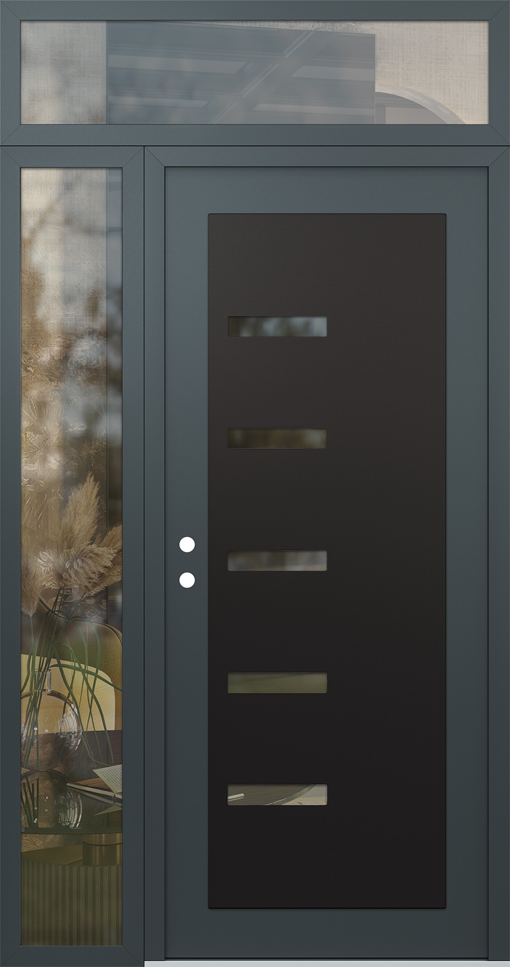 Modern Steel Front Door Diamond C8 52" x 96" anthracite/anthracite clear Glass Panel black RHI with Sidelite and Transom clear Glass