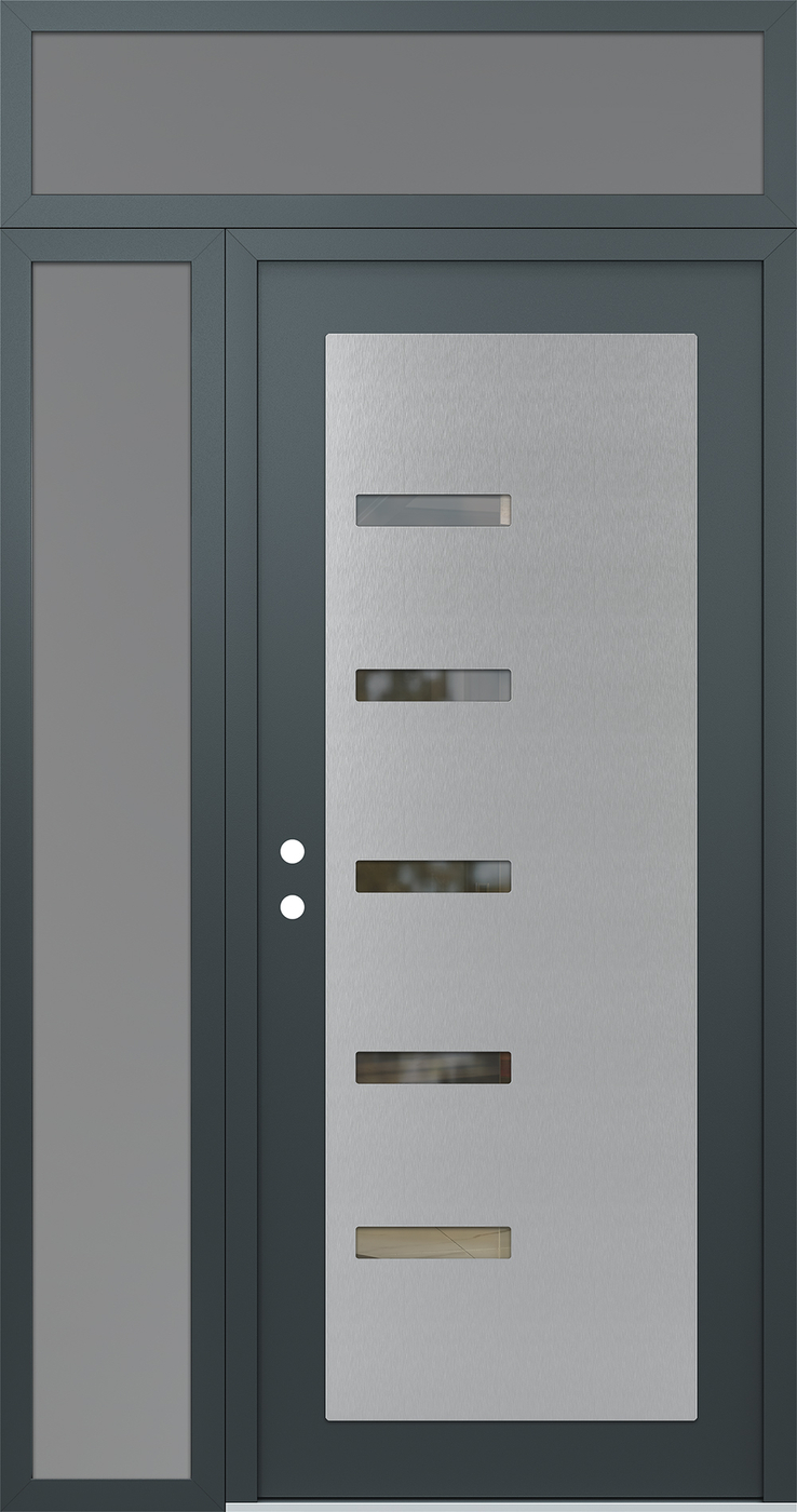 Modern Steel Front Door Diamond C8 52" x 96" anthracite/anthracite clear Glass Panel stainless steel RHI with Sidelite and Transom frosted Glass