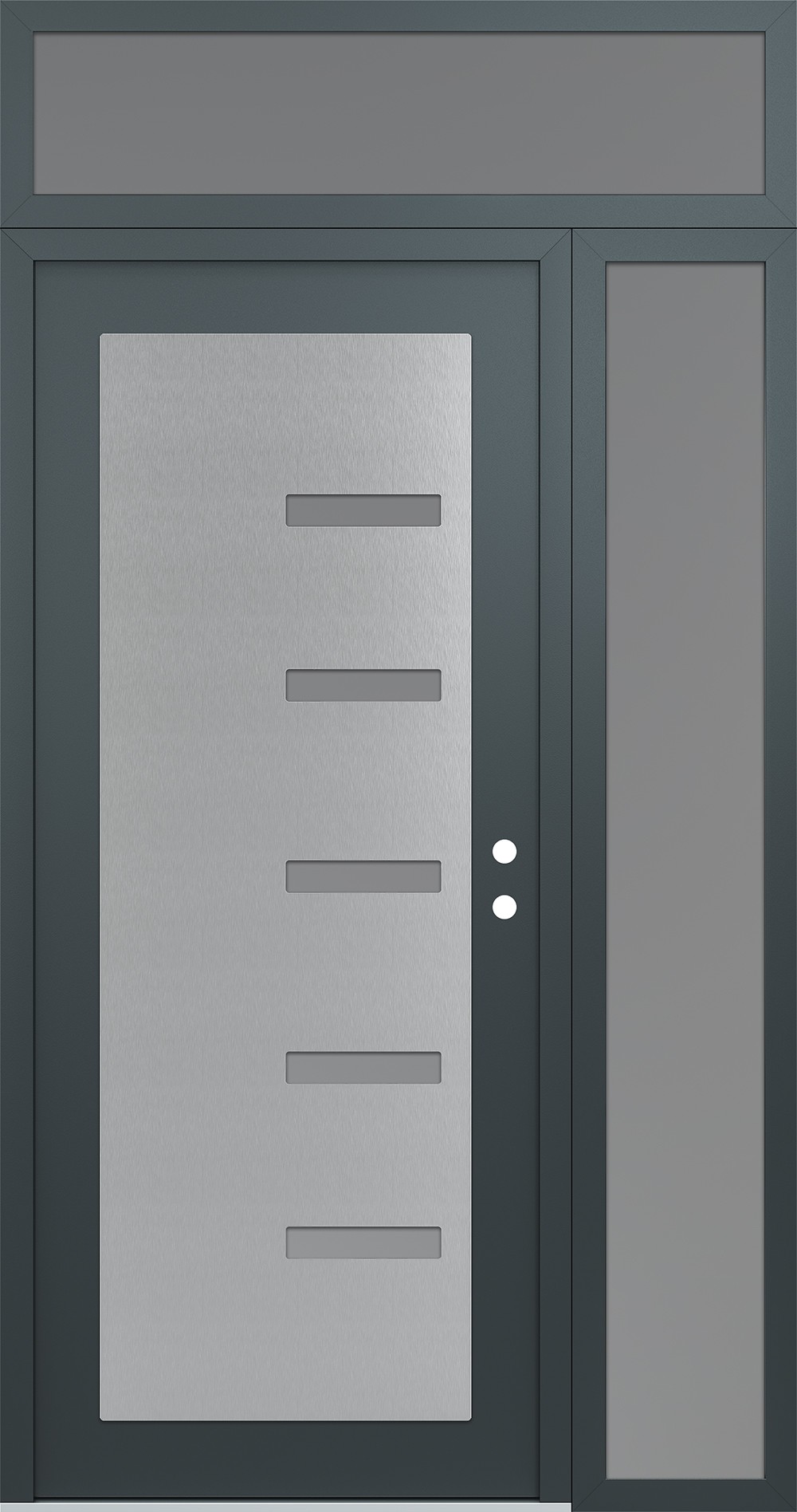 Modern Steel Front Door Diamond C8 52" x 96" anthracite/anthracite frosted Glass Panel stainless steel LHI with Sidelite and Transom frosted Glass