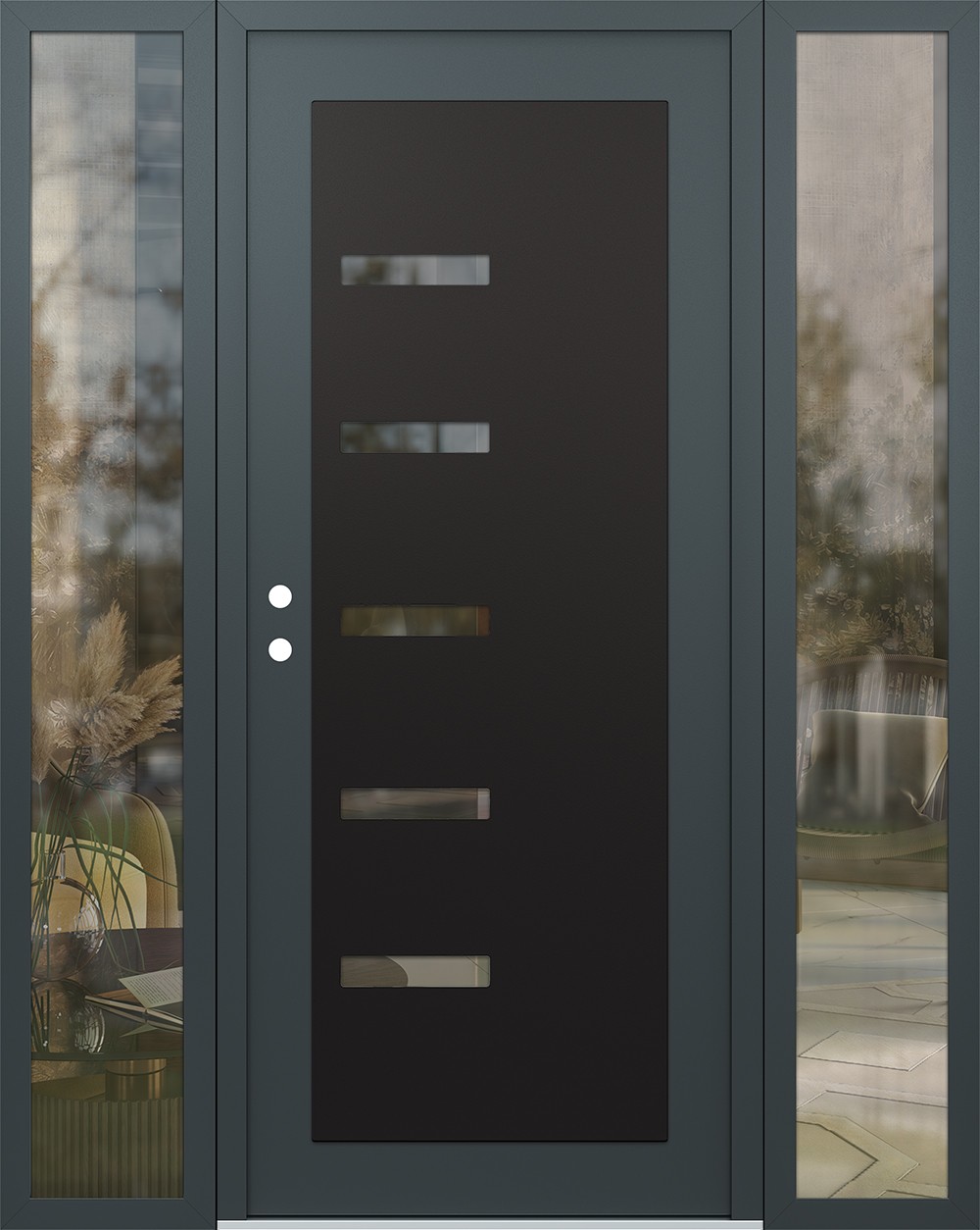 Modern Steel Front Door Diamond C8 60" x 80" anthracite/anthracite clear Glass Panel black RHI with 2 Sidelites clear Glass