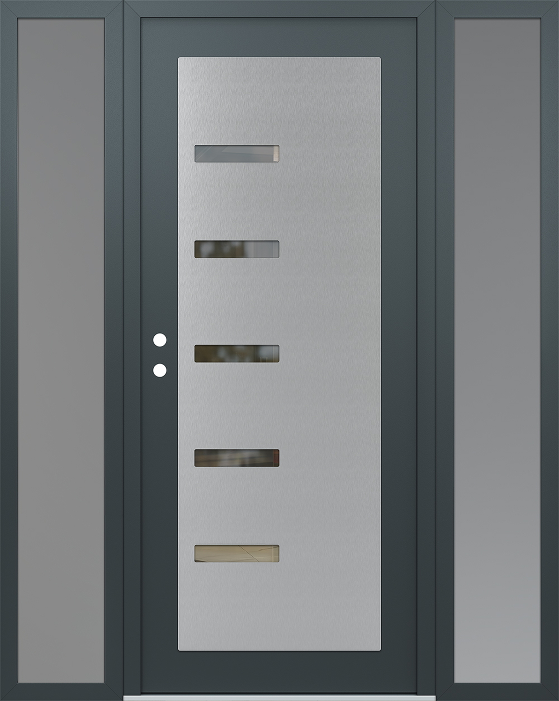 Modern Steel Front Door Diamond C8 60" x 80" anthracite/anthracite clear Glass Panel stainless steel RHI with 2 Sidelites frosted Glass