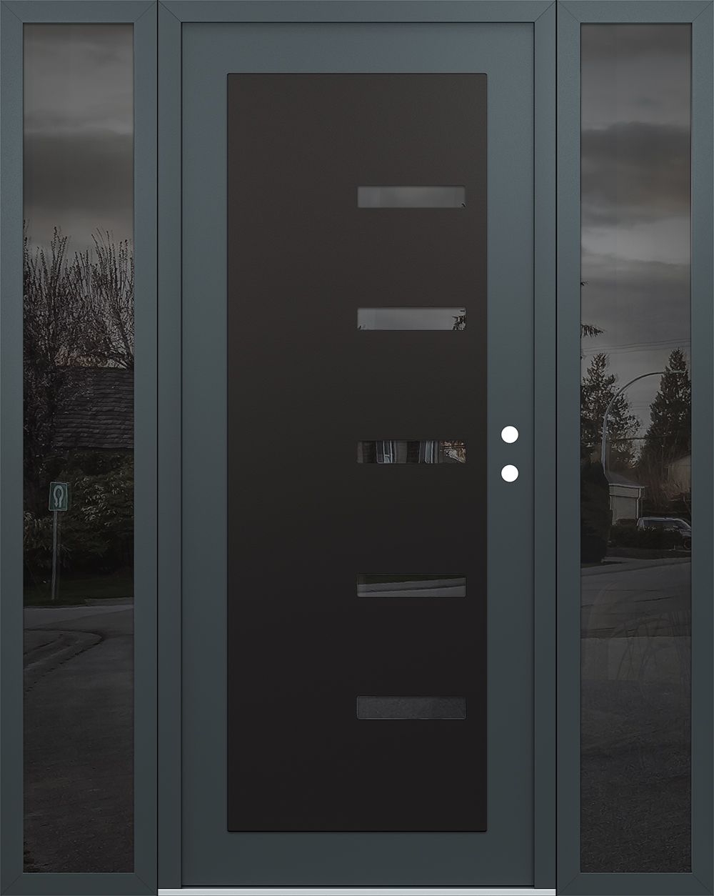 Modern Steel Front Door Diamond C8 60" x 80" anthracite/anthracite mirrored Glass Panel black LHI with 2 Sidelites mirrored Glass