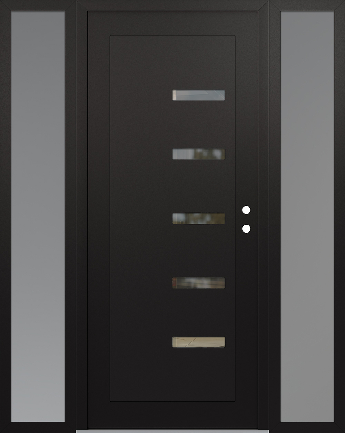 Modern Steel Front Door Diamond C8 60" x 80" black/black clear Glass Panel black LHI with 2 Sidelites frosted Glass