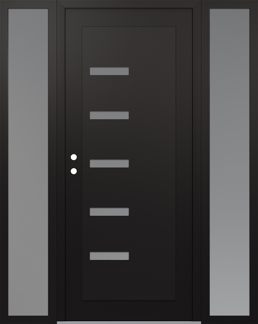 Modern Steel Front Door Diamond C8 60" x 80" black/white frosted Glass Panel black RHI with 2 Sidelites frosted Glass