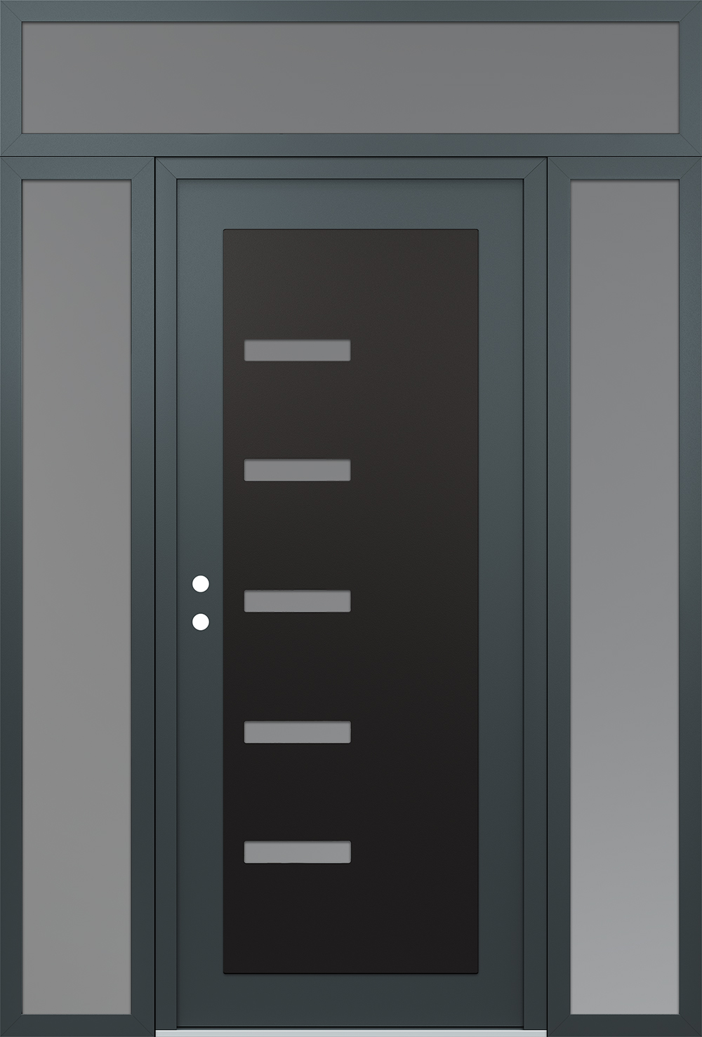 Modern Steel Front Door Diamond C8 60" x 96" anthracite/anthracite frosted Glass Panel black RHI with 2 Sidelites and Transom frosted Glass