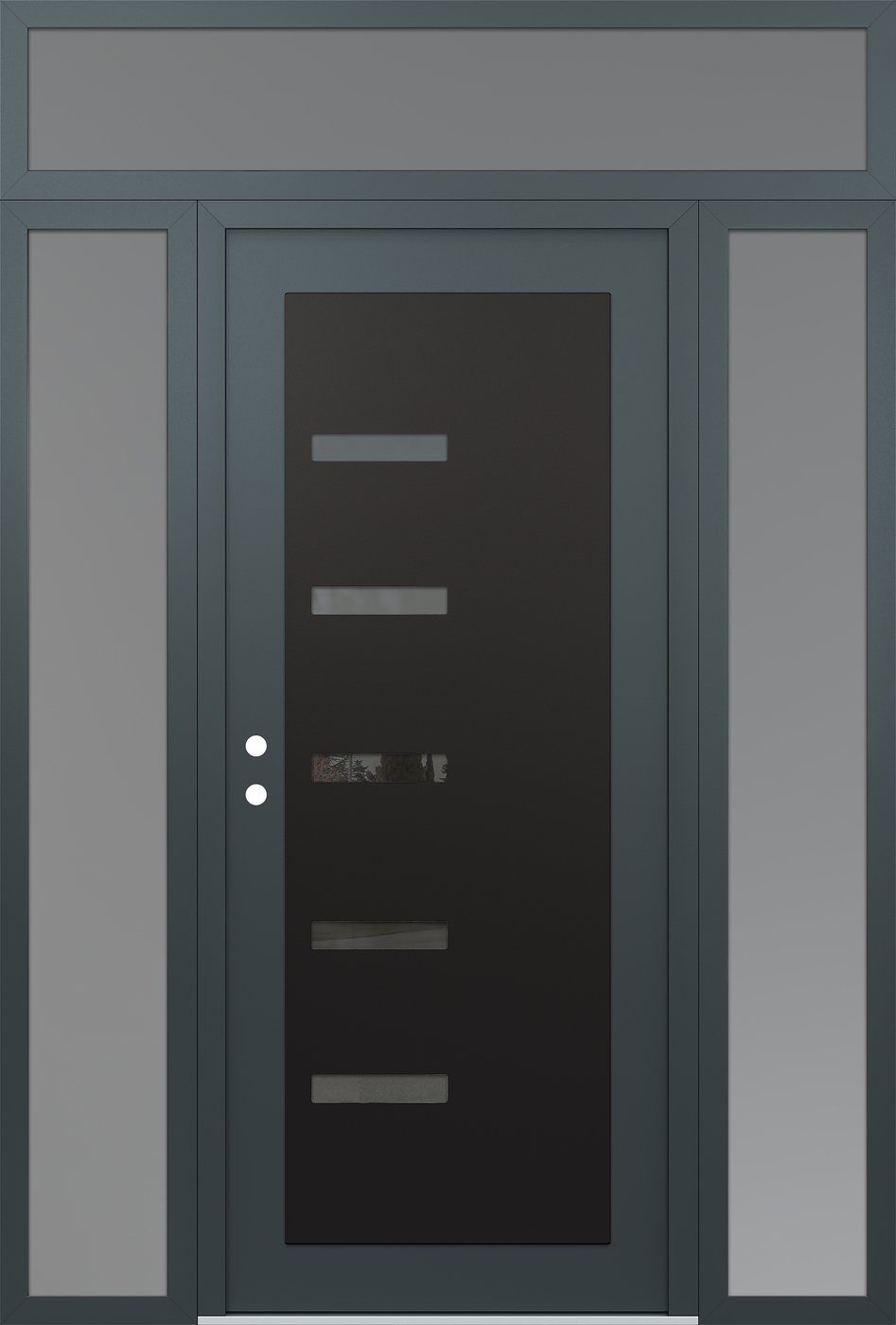 Modern Steel Front Door Diamond C8 60" x 96" anthracite/anthracite mirrored Glass Panel black RHI with 2 Sidelites and Transom frosted Glass