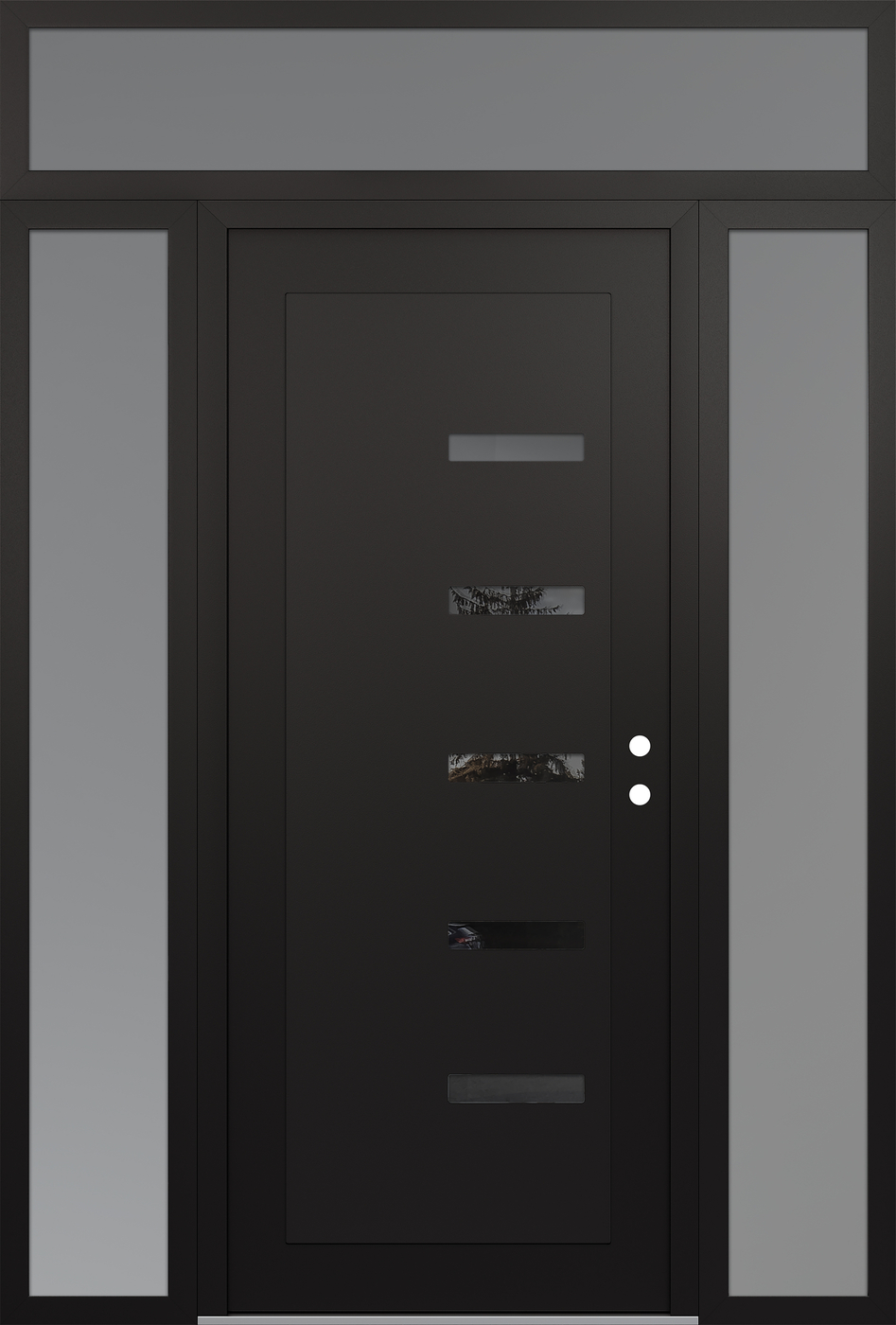 Modern Steel Front Door Diamond C8 60" x 96" black/black mirrored Glass Panel black LHI with 2 Sidelites and Transom frosted Glass