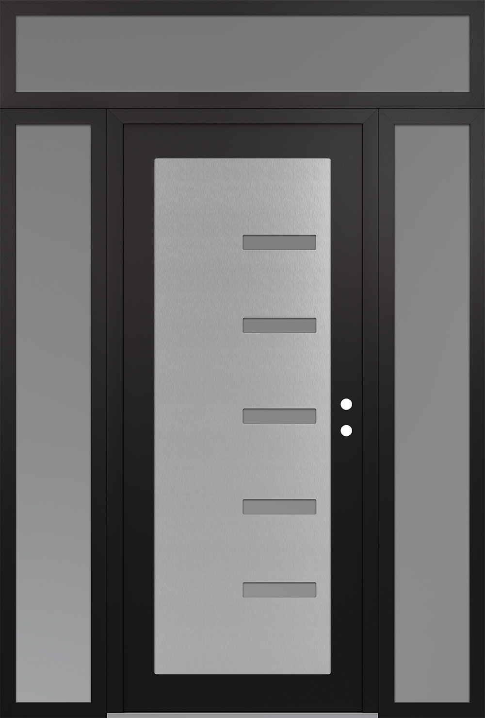 Modern Steel Front Door Diamond C8 60" x 96" black/white frosted Glass Panel stainless steel LHI with 2 Sidelites and Transom frosted Glass