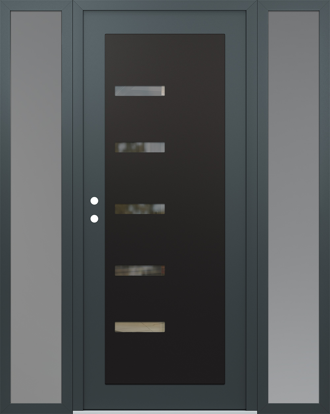 Modern Steel Front Door Diamond C8 64" x 80" anthracite/anthracite clear Glass Panel black RHI with 2 Sidelites frosted Glass