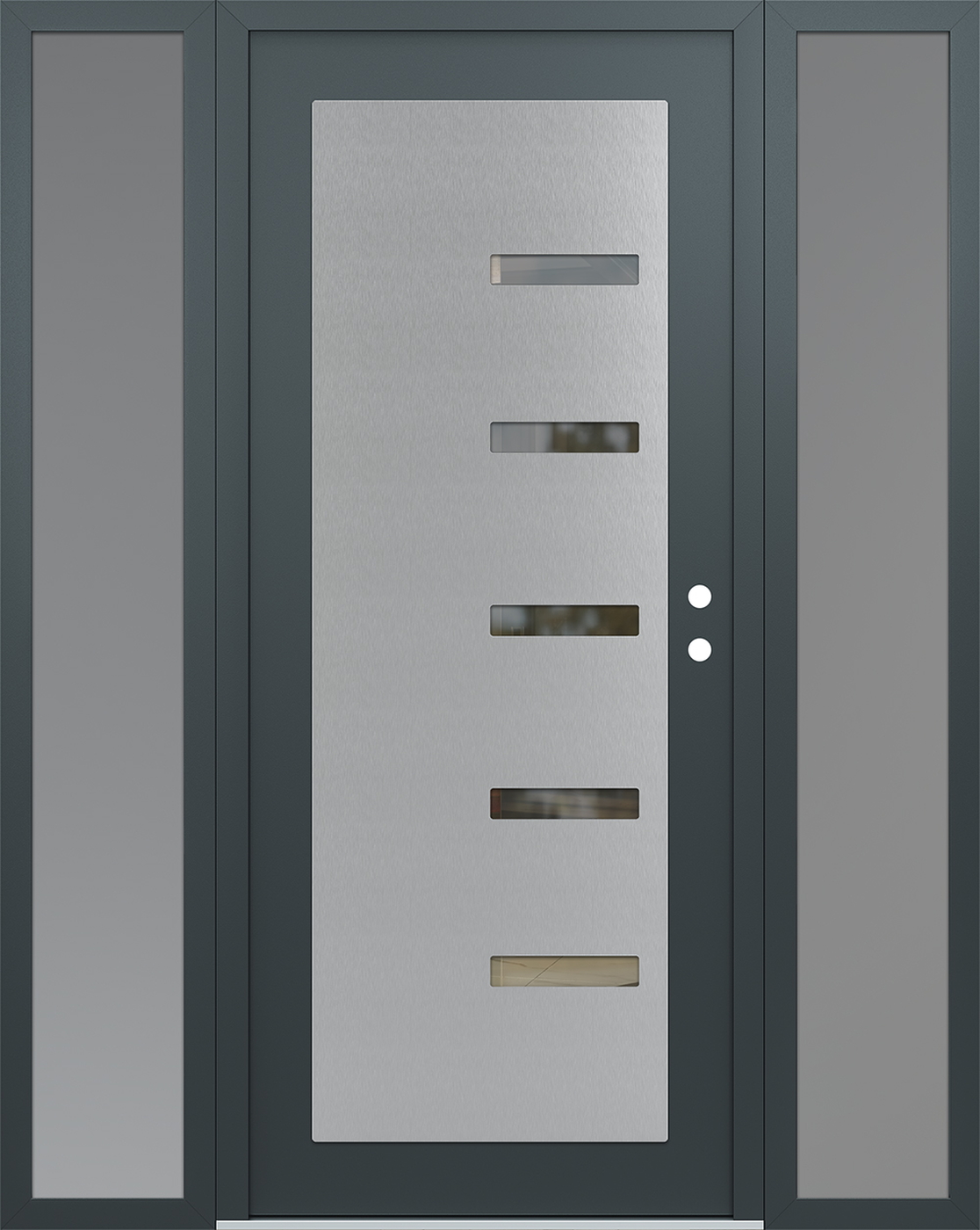 Modern Steel Front Door Diamond C8 64" x 80" anthracite/anthracite clear Glass Panel stainless steel LHI with 2 Sidelites frosted Glass