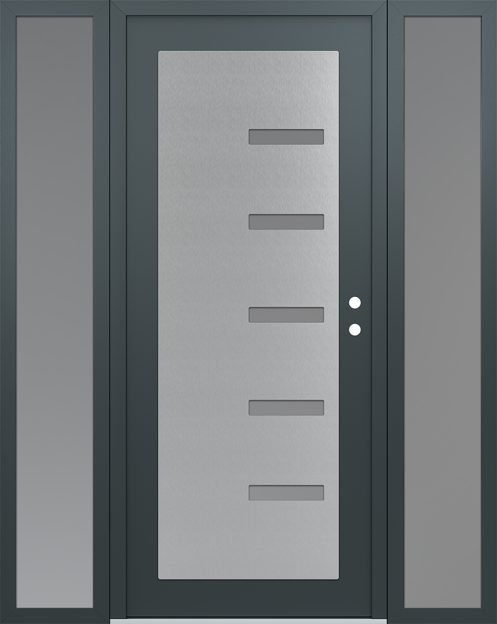Modern Steel Front Door Diamond C8 64" x 80" anthracite/anthracite frosted Glass Panel stainless steel LHI with 2 Sidelites frosted Glass
