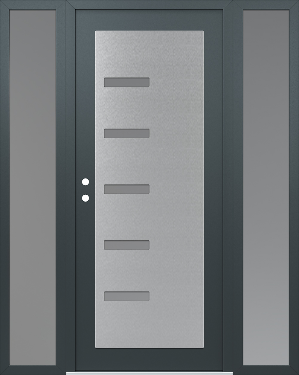 Modern Steel Front Door Diamond C8 64" x 80" anthracite/anthracite frosted Glass Panel stainless steel RHI with 2 Sidelites frosted Glass