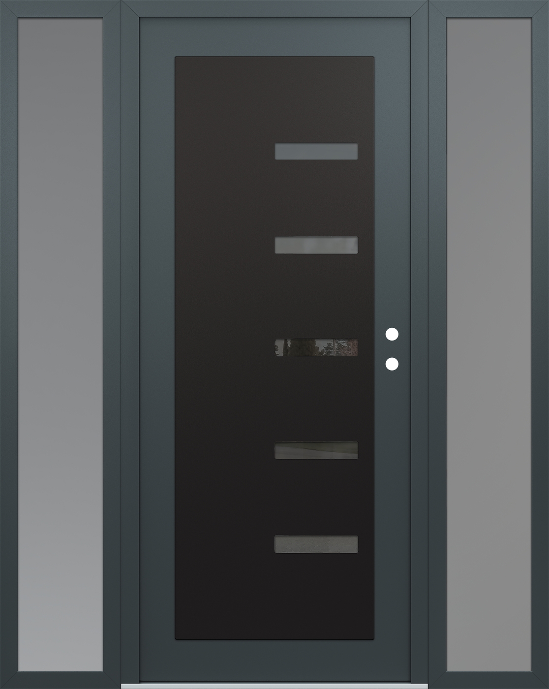 Modern Steel Front Door Diamond C8 64" x 80" anthracite/anthracite mirrored Glass Panel black LHI with 2 Sidelites frosted Glass