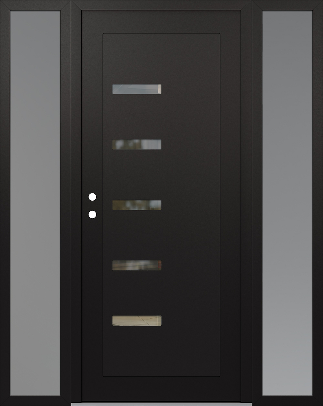 Modern Steel Front Door Diamond C8 64" x 80" black/black clear Glass Panel black RHI with 2 Sidelites frosted Glass