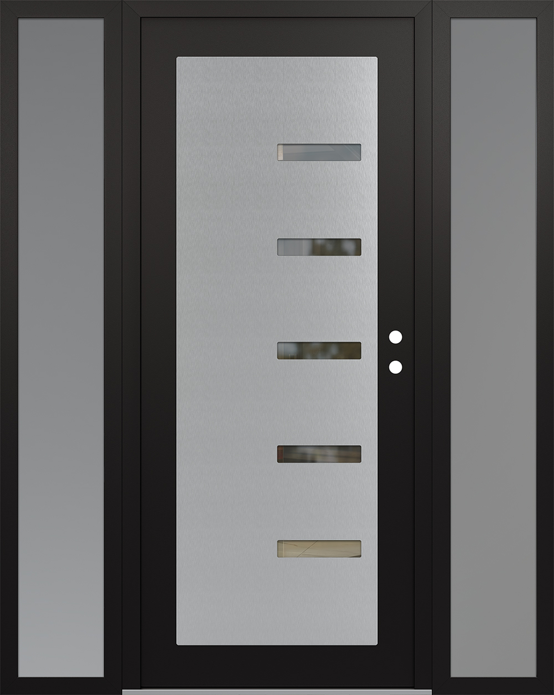 Modern Steel Front Door Diamond C8 64" x 80" black/black clear Glass Panel stainless steel LHI with 2 Sidelites frosted Glass
