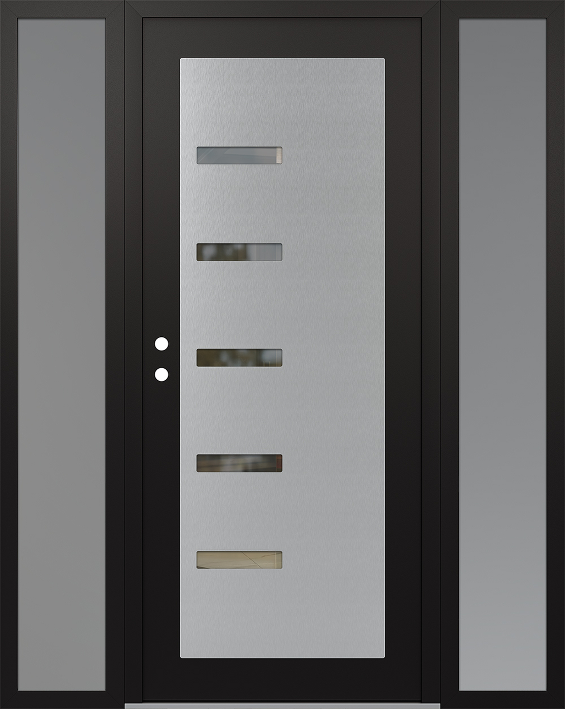 Modern Steel Front Door Diamond C8 64" x 80" black/black clear Glass Panel stainless steel RHI with 2 Sidelites frosted Glass